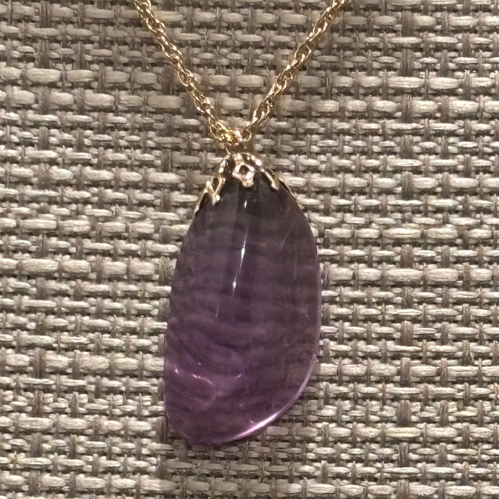 Amethyst Purple Stone Pendant Necklace 18 Inch 1/20 12K gold filled rope chain - Picture 7 of 9